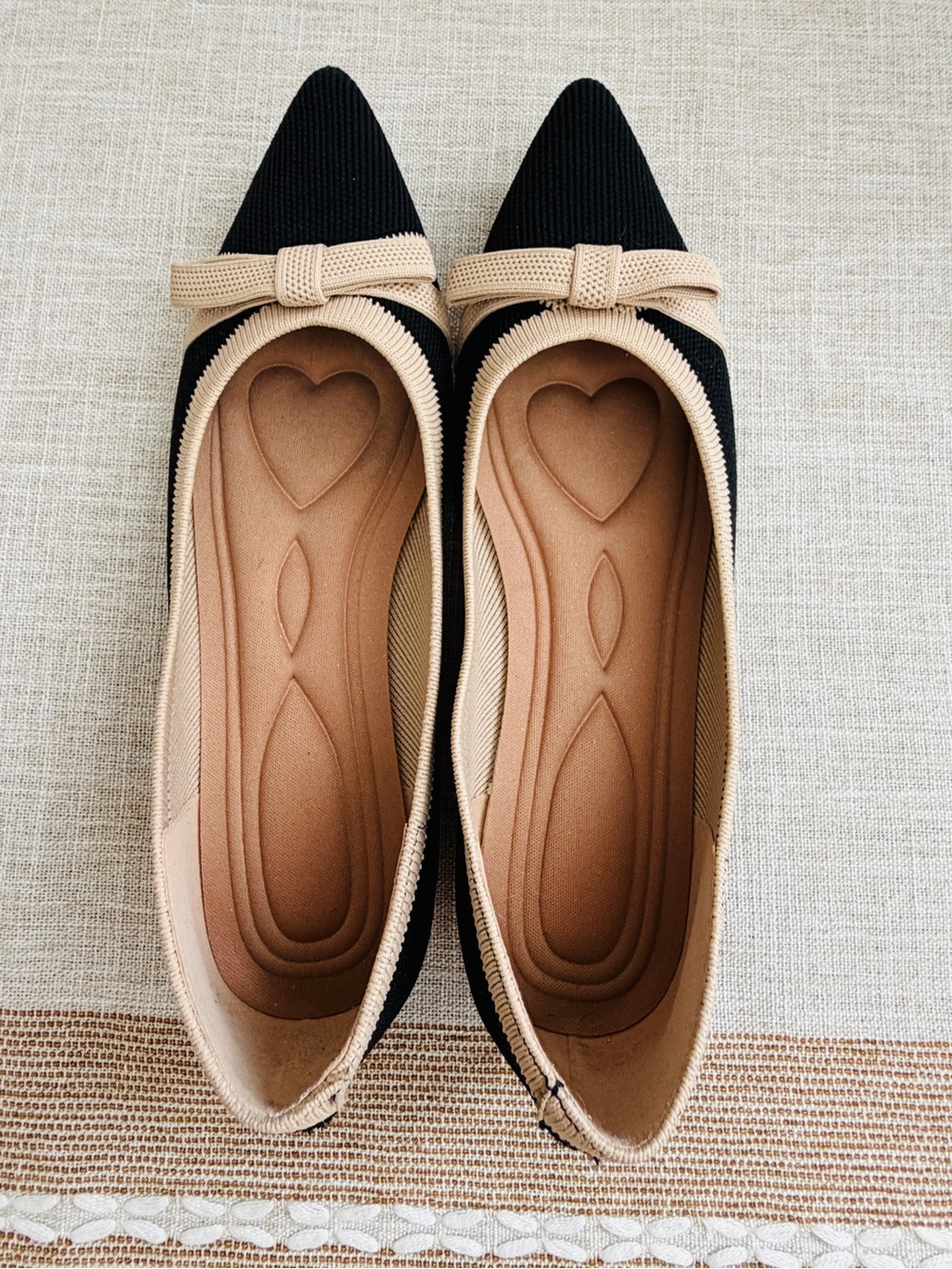 Classic Pointed Toe Ballet Flats in Black and Beige - Picture 6 of 9